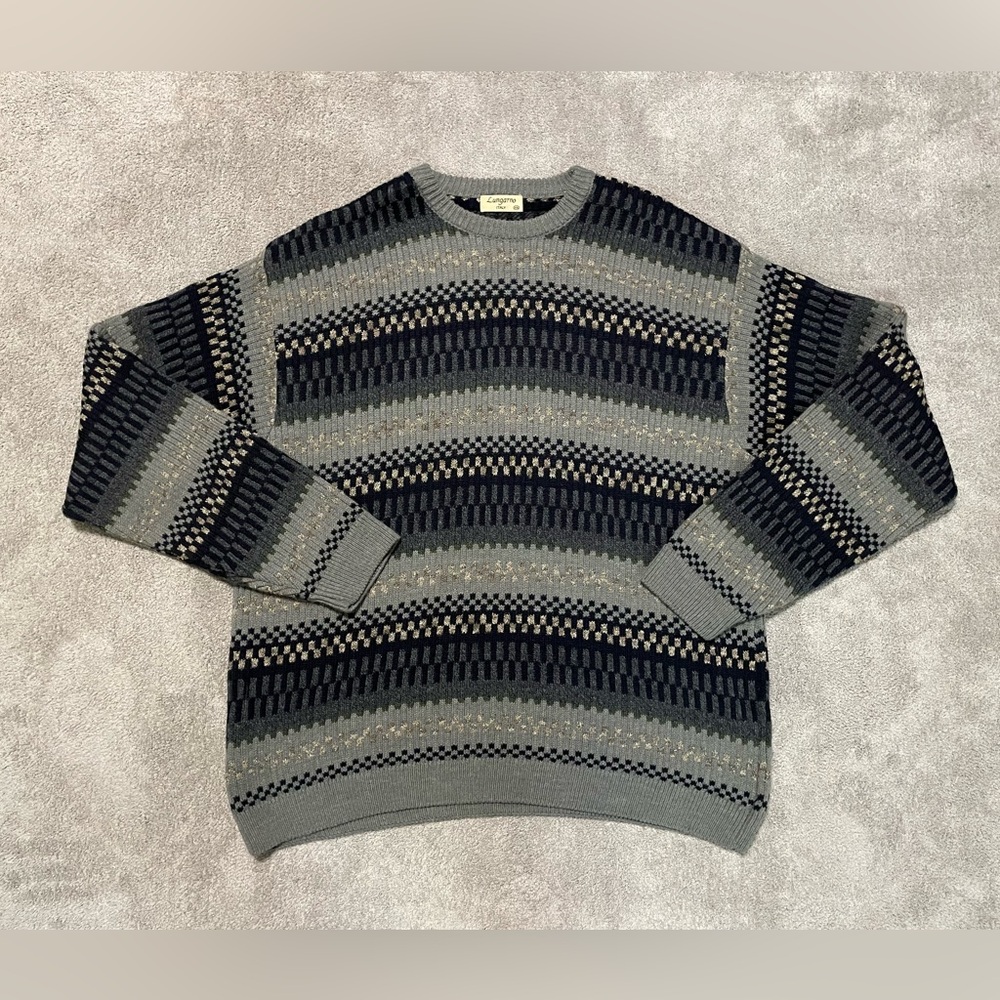 Vintage Lungarno Italy Wool Sweater Men’s XXL Geometric Knit 90s
